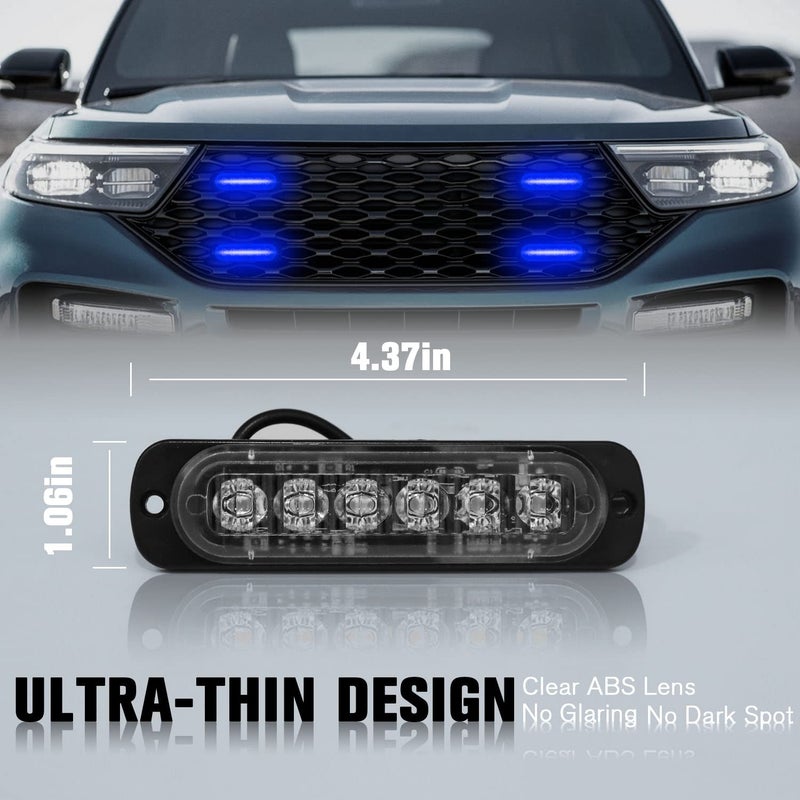 DIBMS LED Emergency Strobe Lights Bar 8x Blue 6 LED Strobe Warning Emergency Flashing Light Caution Construction Hazard Light Bar For Car Truck Van Off Road Vehicle ATV SUV Surface Mount - Image 2